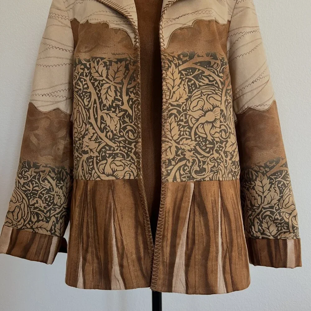 Coldwater Creek Women Size 12 Multi MixedPrint Faux Suede Contrast Stitch Jacket - Picture 7 of 14